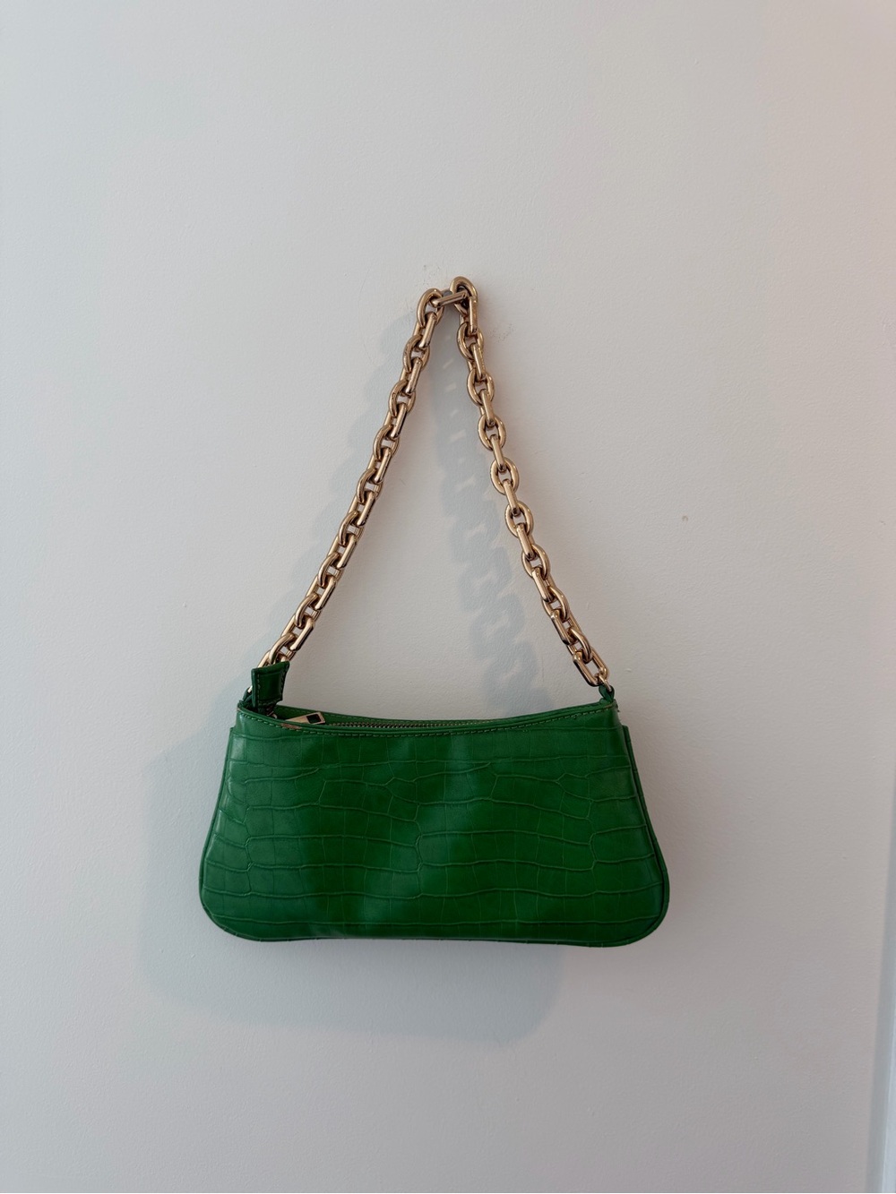 ZARA Green Croc Embossed Mini Shoulder Bag Gold Chains